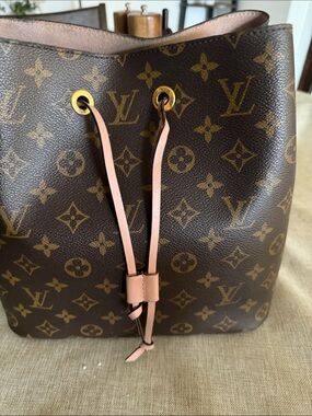 Louis Vuitton Monogram Bucket Bag with Pink Trim and Gold Hardware
